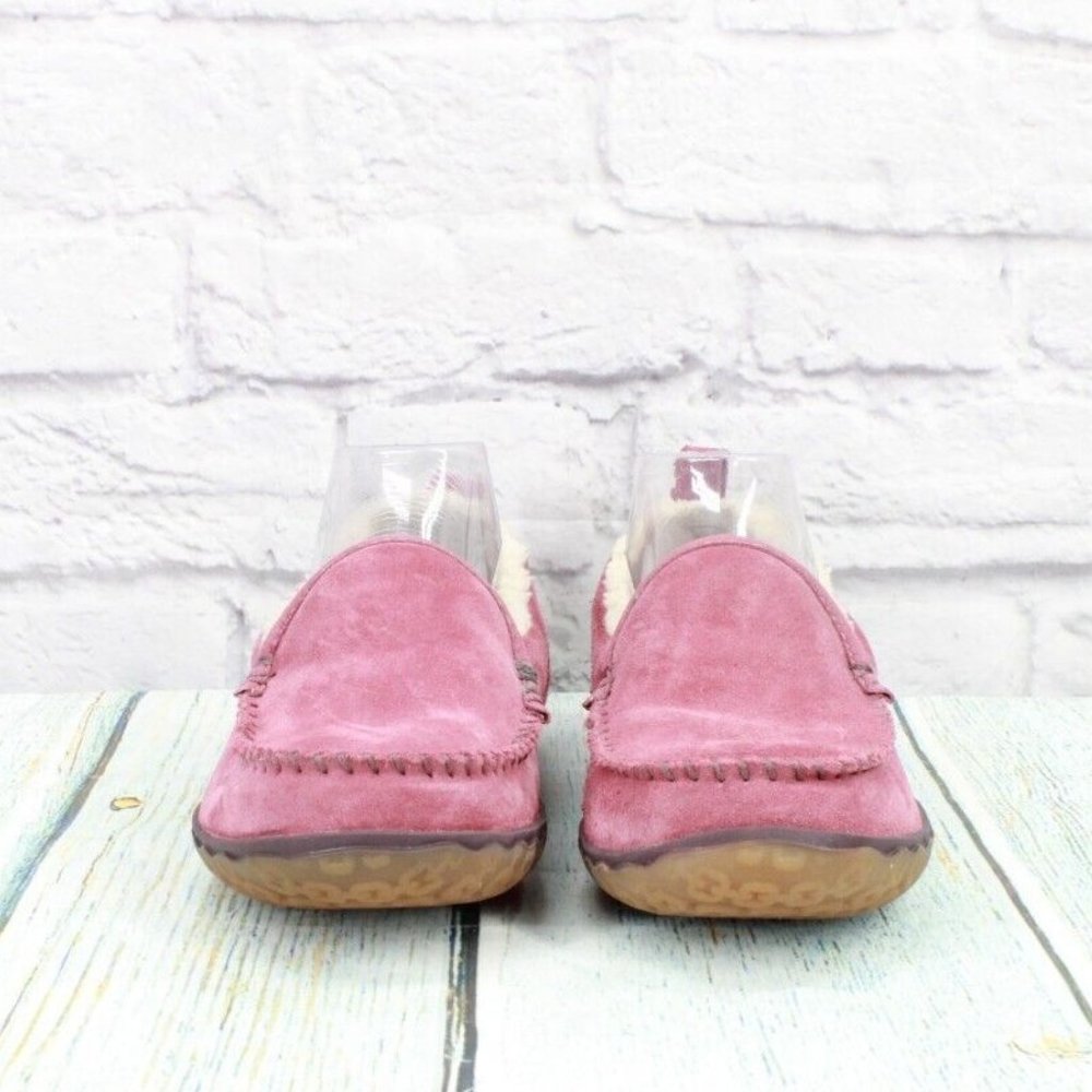 LL Bean Pink Suede Fleece Lined Mountain Moccasin Slippers Size 7 Medium - Picture 4 of 9